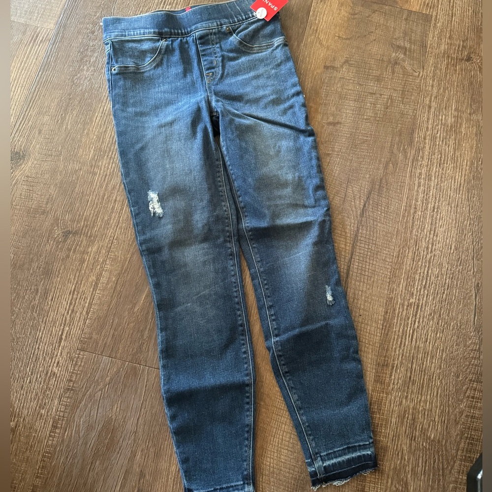 Spanx Dark denim raw hem petite xs skinny jeans